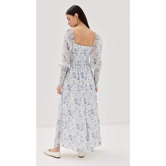 Hill House Home Angelica Nap Dress XS Blue Floral Long Sleeve 100% Viscose - Picture 2 of 13